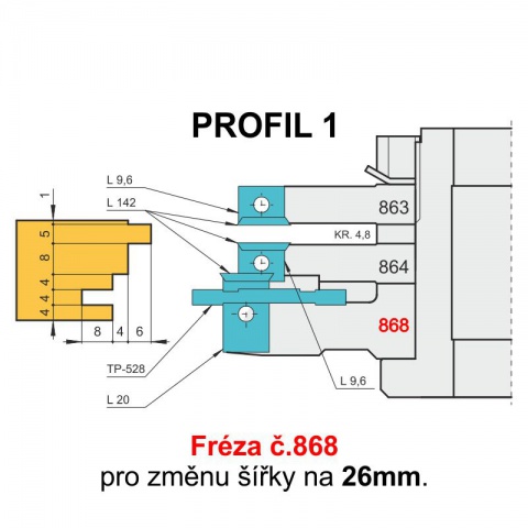 Fréza č. 868 pro obložkové zárubně s VBD - změna na 26mm