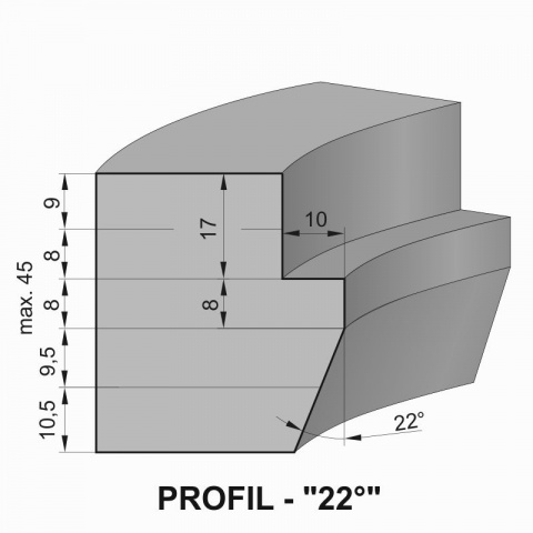 Sada fréz na okenní křídlo s VBD - Profil "22°" - pro jednoduché zasklení
